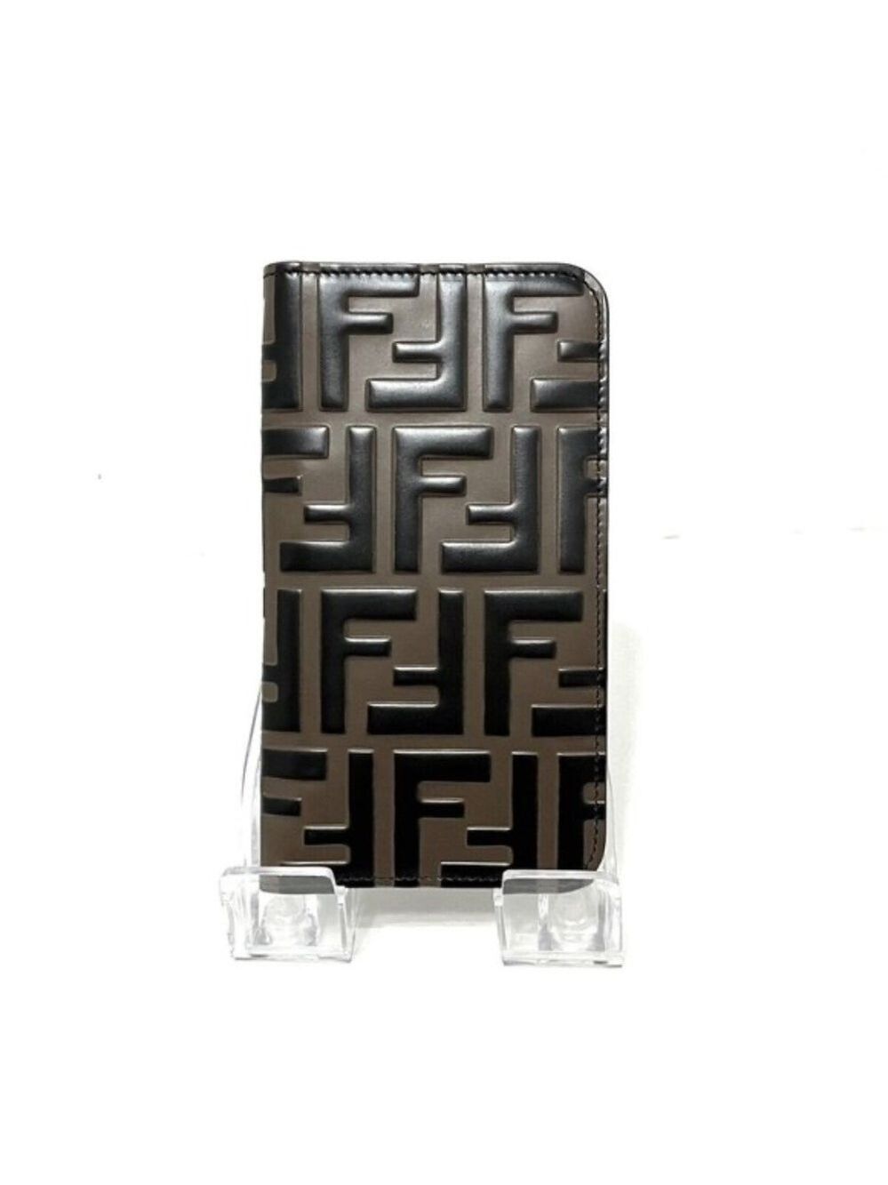 100% Authentic FENDI Zucca 7AR675 Brown Black Leather Accessory Case
